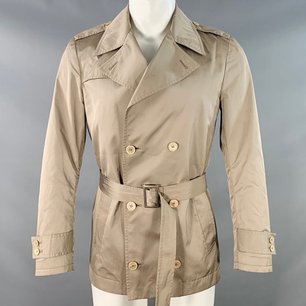 DANIELE ALESSANDRINI Size 38 Khaki Satin Double Breasted Belted Jacket
